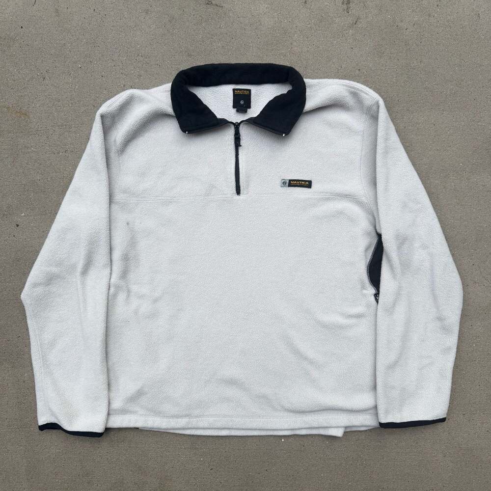 Vintage 90s Nautica Competition 1/4 Zip Fleece Pullover Sweater Off White Size L